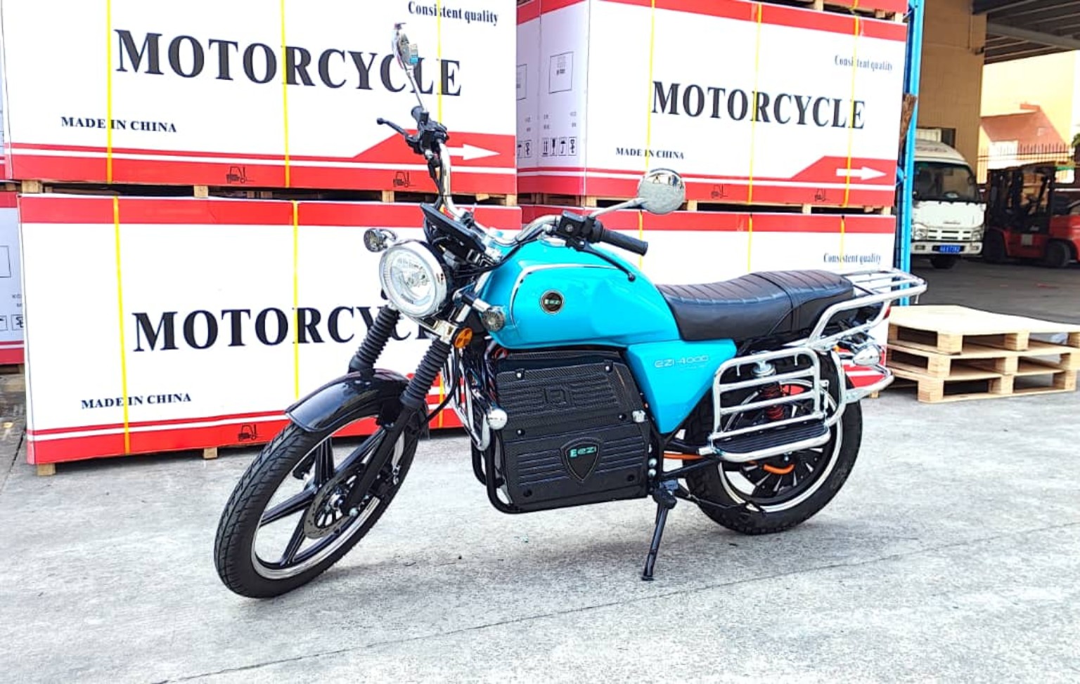 EZI electric motorcycle ready for shipment